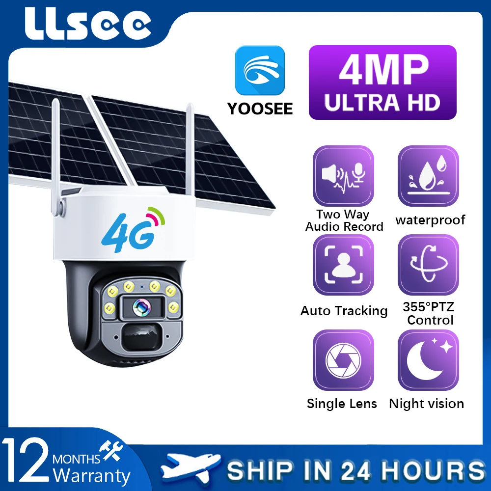 LLSEE YOOSEE,CCTV,4MP, Single lens,outdoor security network camera,wireless solar closed-circuit television,4G sim solar camera