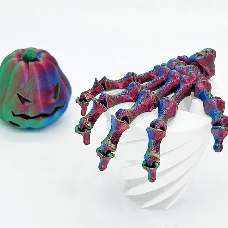 3D Printed Articulated Skeleton Hand Pendant Colorful Creative Halloween Fidget Stress Relief Decor Desk Ornament Gift