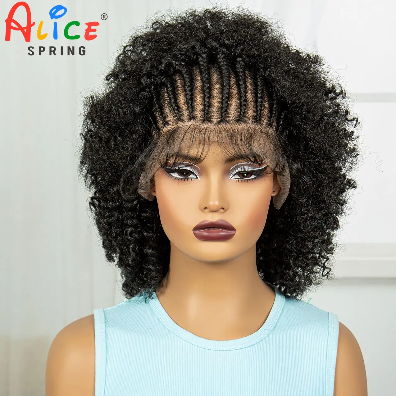 Wig Cornrow jalinan keriting Afro sintetis Wig renda kepang keriting transparan Wig kepang renda penuh dengan rambut bayi UNTUK WANITA HITAM