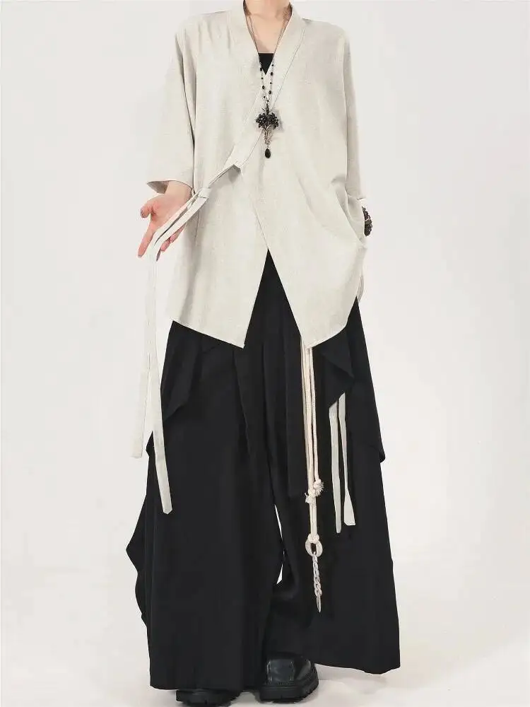 봄과 여름 남자 여자 셔츠 중국 스타일 수정 Hanfu 여성 묶인 기울어진 옷깃 v 넥 카디건