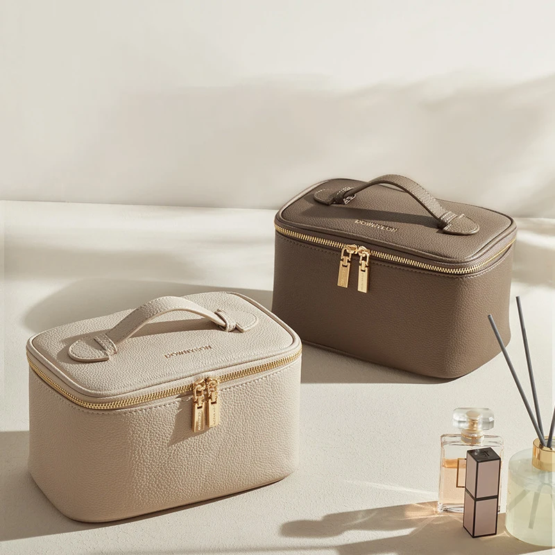 New Storage Bag PU Leather Handheld Square Makeup Bags Portable Travel Storage Pack Women Large Capacity Cosmetic Pouch