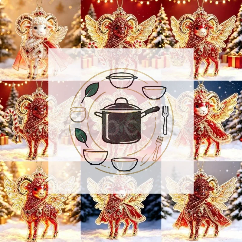 2D Acrylic Zodiac Goat Christmas Tree Hanging Ornament Auspicious Red Gold Design For Rearview Mirror New Year Home Decor