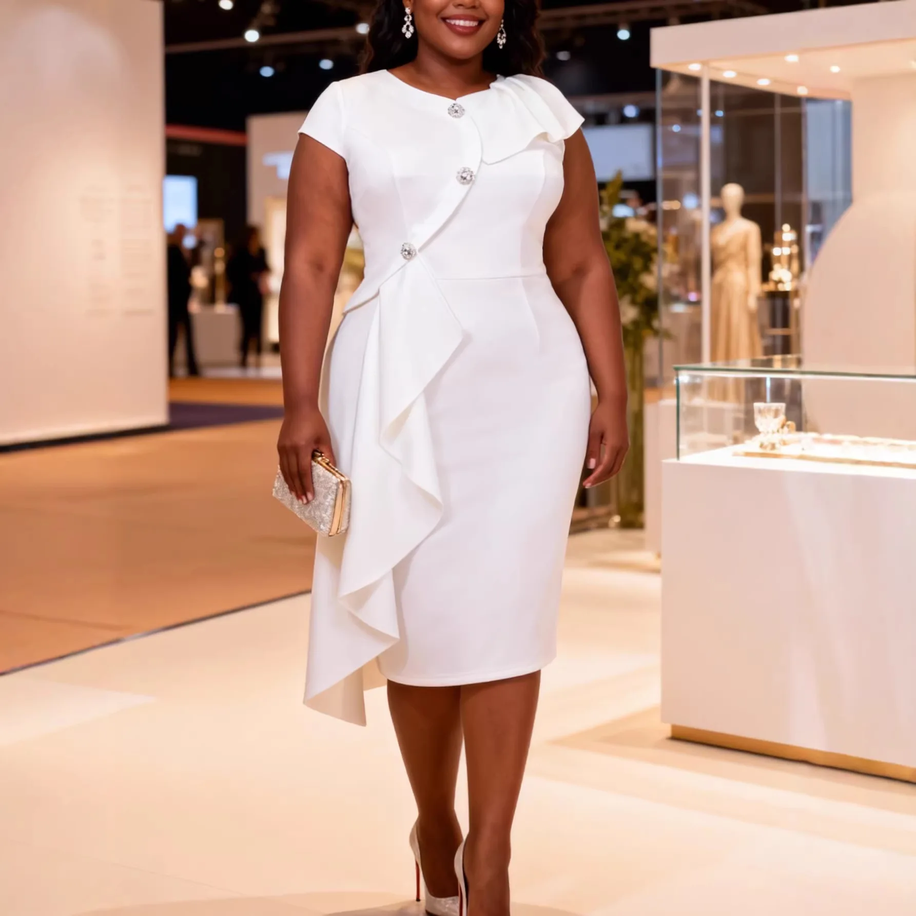 

Plus Size African Dresses for Women Summer African Short Sleeve O-neck Polyester Party Evening Midi Dress Ankara Dress L-4XL