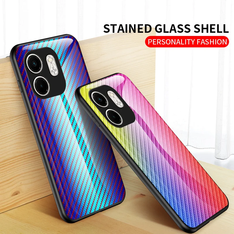 Infinix Hot 50i X6531 X6531B Case Carbon Fiber Grain Tempered Glass Hard Back Cover Phone Case for Infinix Hot 50i X6531 X6531B image 3