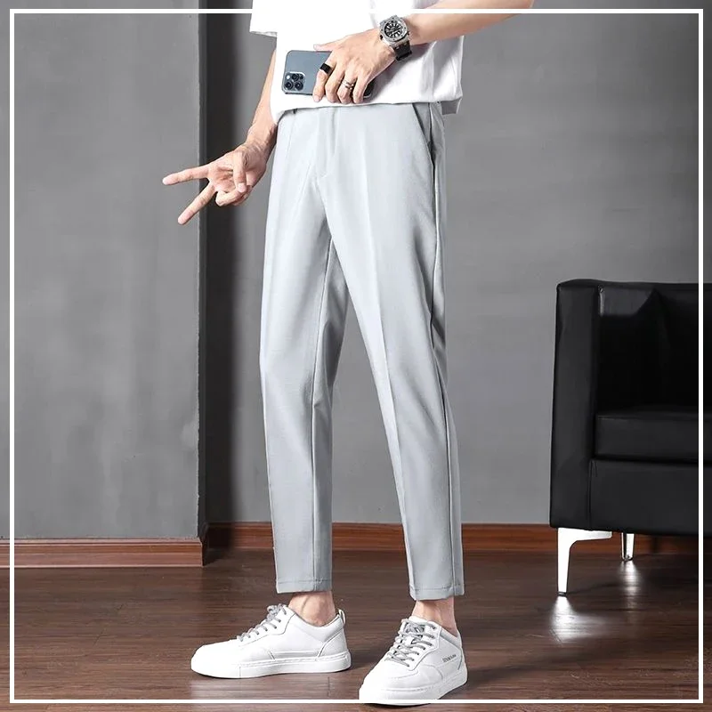 

New Spring and Summer Leisure Business Fashion Solid Color Lightweight, Breathable, Wrinkle Resistant Straight Crop Pants WT61