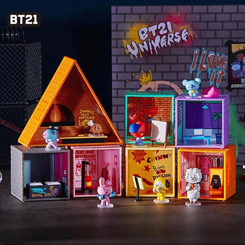 

Kawaii BT21 Mini Doll House TATA Cartoon Cute Desktop Doll Ornaments Creative Splicing Children's Toys