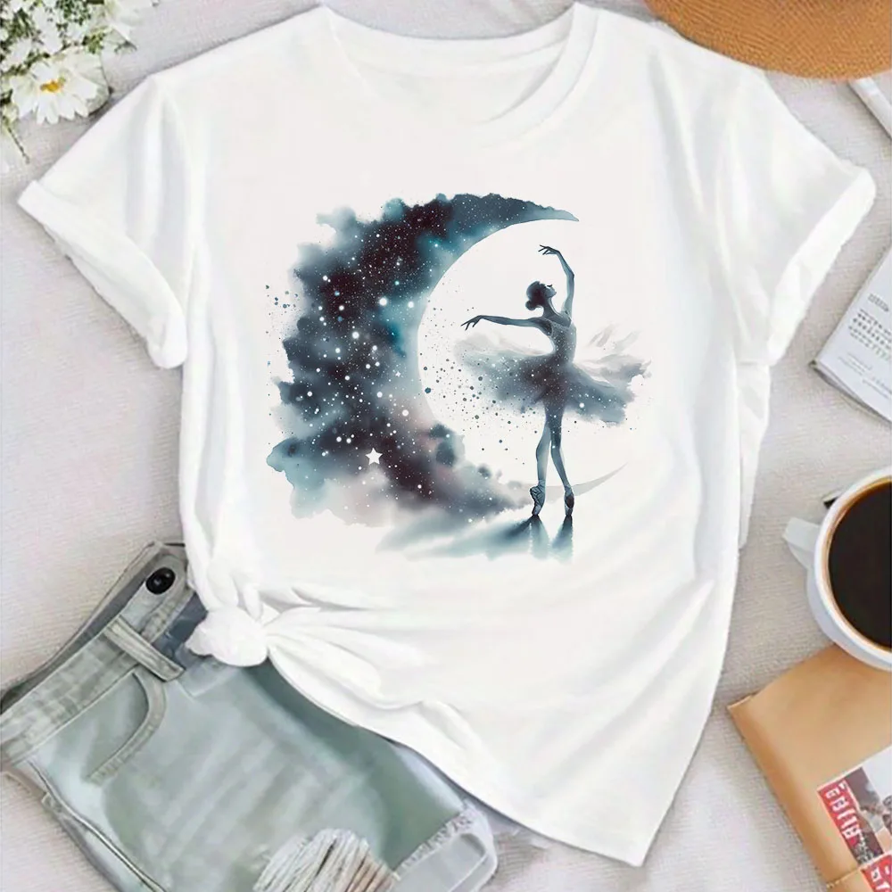 Akwarela baleriny koszula z nadrukiem torba balernica strój tancerza T-shirt damskie letnie ubrania topy dziewczęca koszulka z krótkim rękawem koszule damskie — zdjęcie 5
