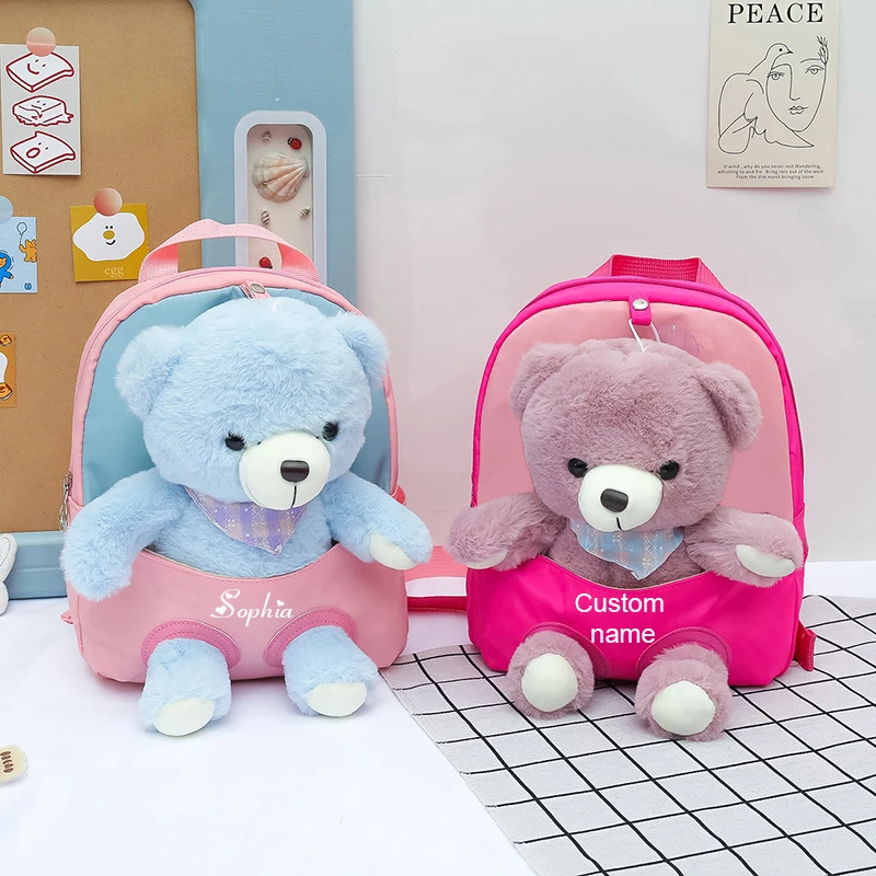 Personalised Kids Bear Backpack Preschool Toddler Backpack Custom Your Name 3D Cute Animal Children Backpacks for Boys Girls