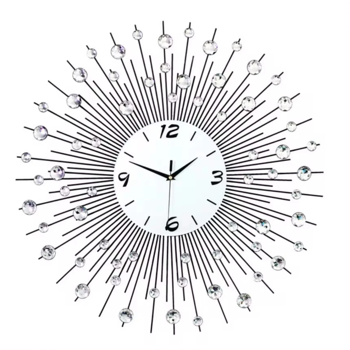 

Crystal Wall Clock -Studded Silver Wall Clock Modern Fashion Round Design Metal Digital Needle Wall Decor Living Room