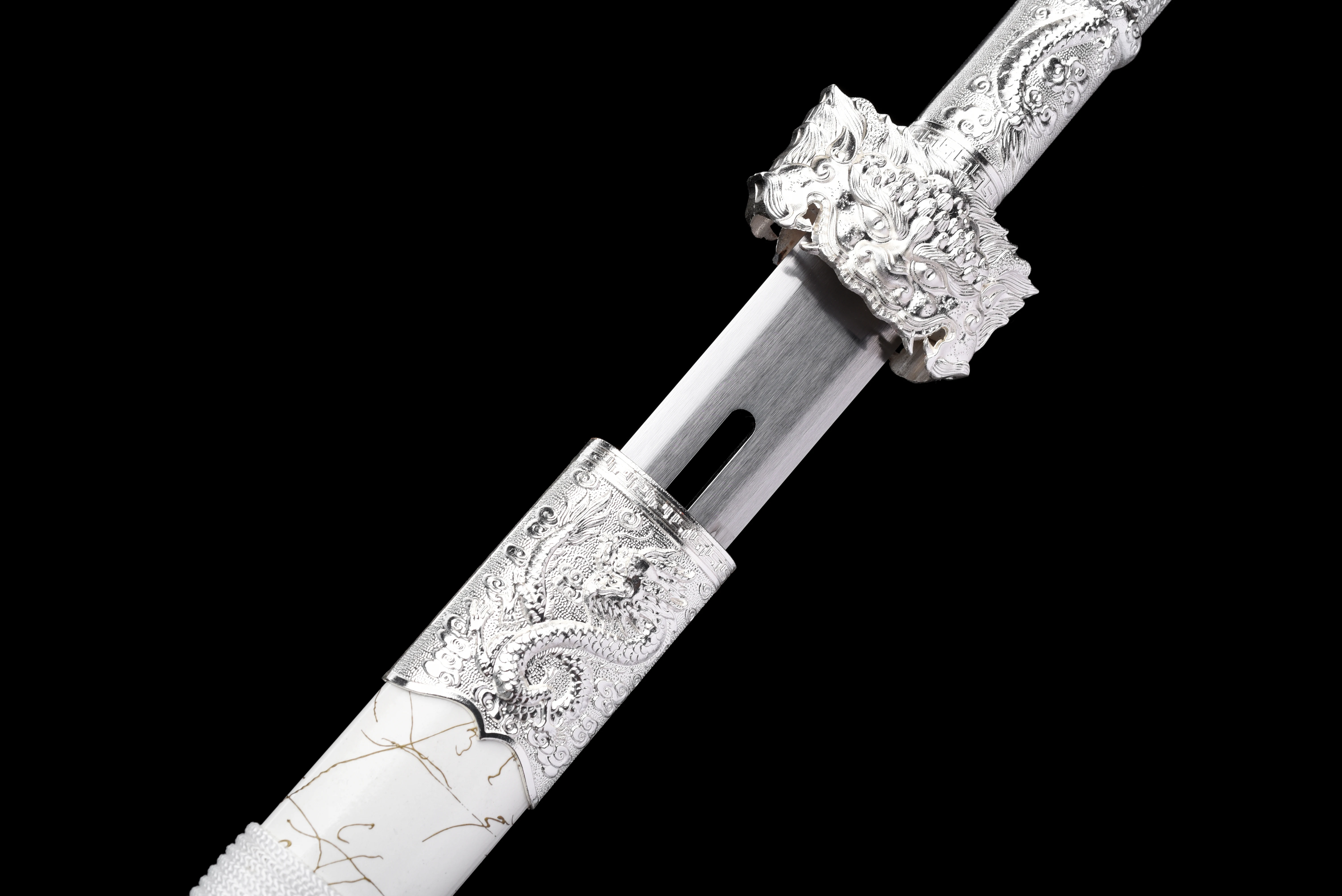 Chinese Kowloon Silver samurai Sword, medieval retro sharp Japanese katana, training full-handle combat preparation for martial