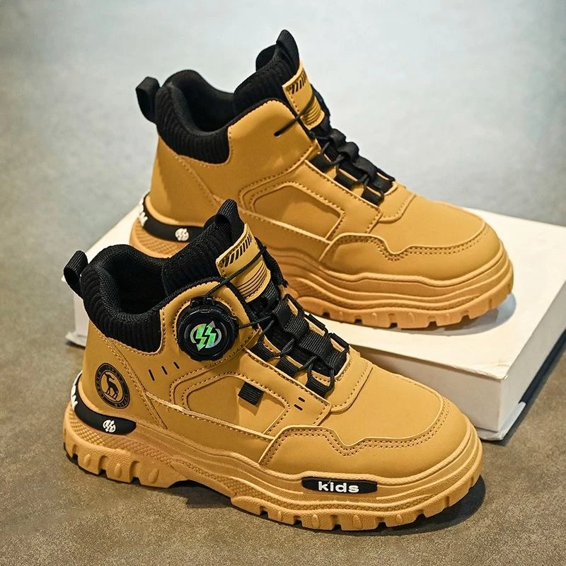 

Детские высокие ботинки, непромокаемая кожаная школьная обувь, теплые повседневные зимние ботильоны на флисовой подкладке для мальчиков и девочек, короткие сапоги