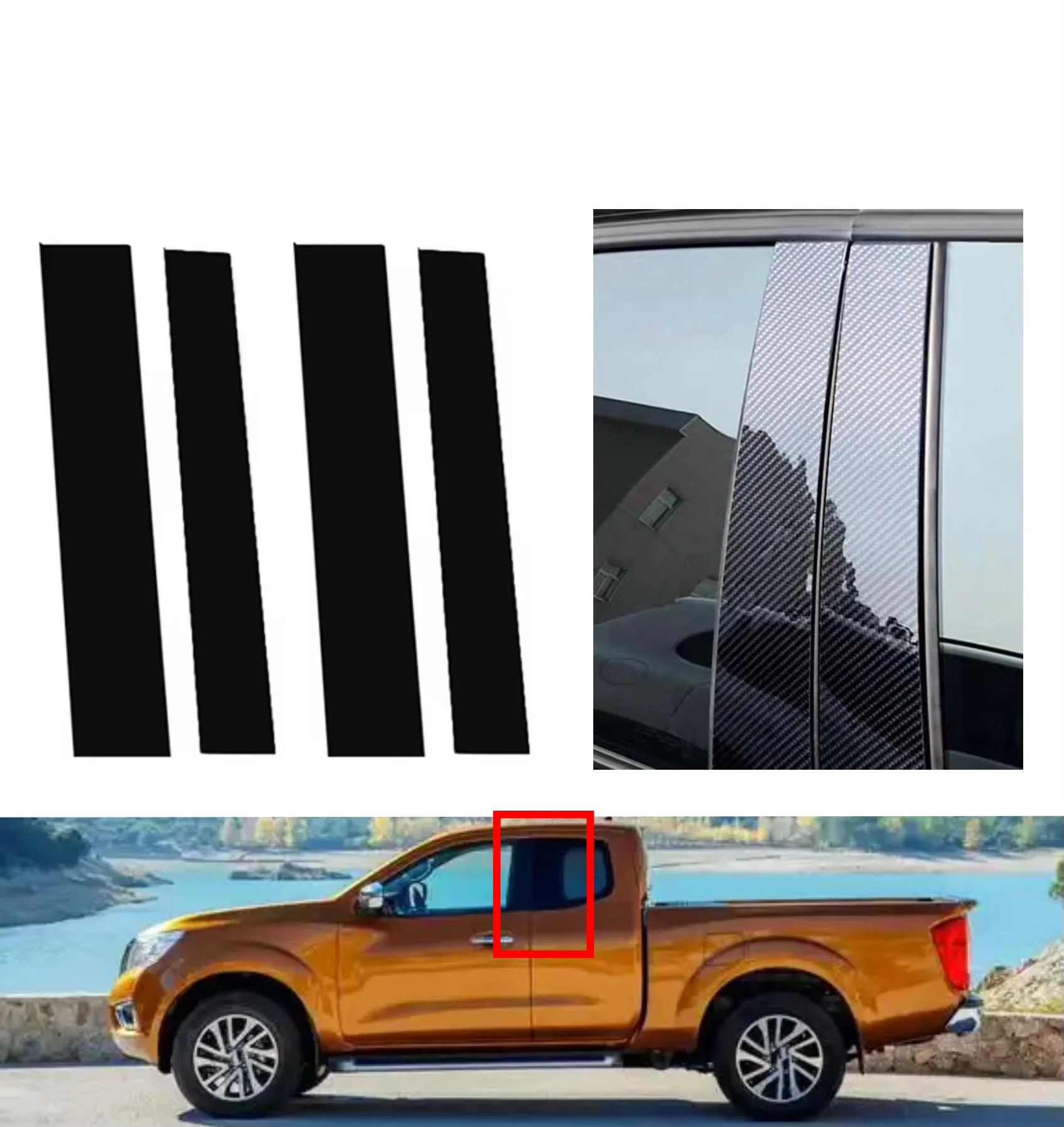 

Fit For Nissan Navara Frontier NP300 Crew Cab 2018-2021 Glossy Black Car Door Window Decal Pillar Posts Sticker Trim Cover