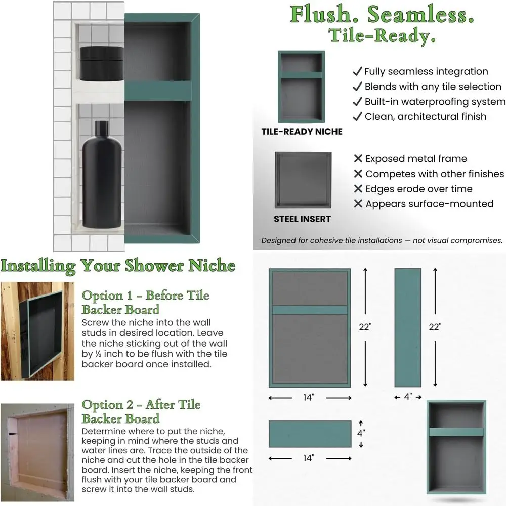 

14x22 Inch Shower Tile Insert Kit, Recessed Wall Mount, Lightweight, Easy Tile Application