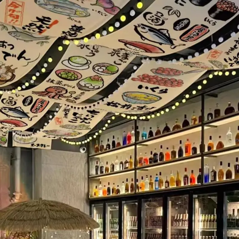 VIKAMA Japanese Sushi Food Printed Pennant Noren Curtain Izakaya Restaurant Ceiling Hanging Banner Shop Holiday Home Decor