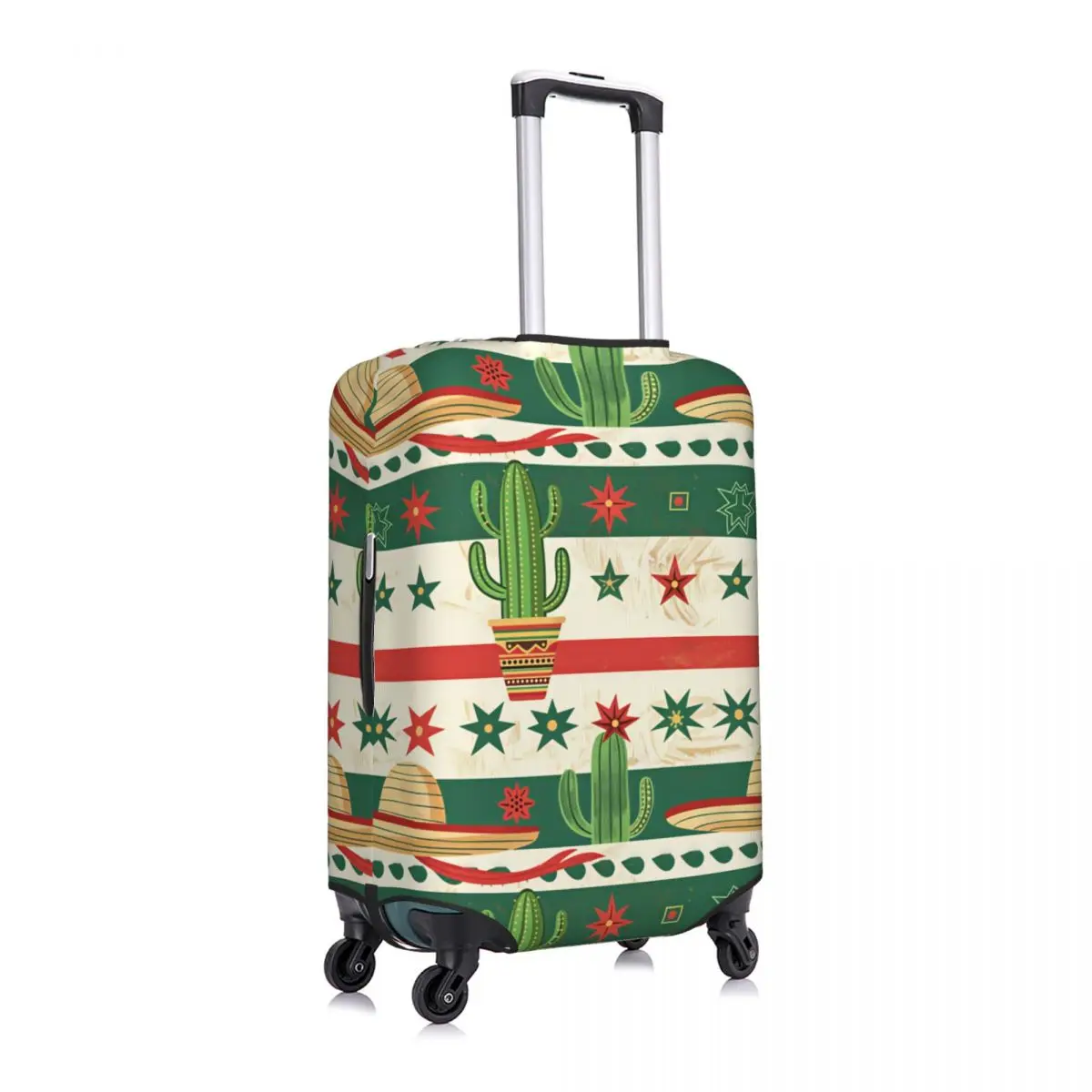 Vintage Mexican Cactus & Sombrero Print Suitcase Cover Elastic Travel Luggage Covers for 18-32 inch