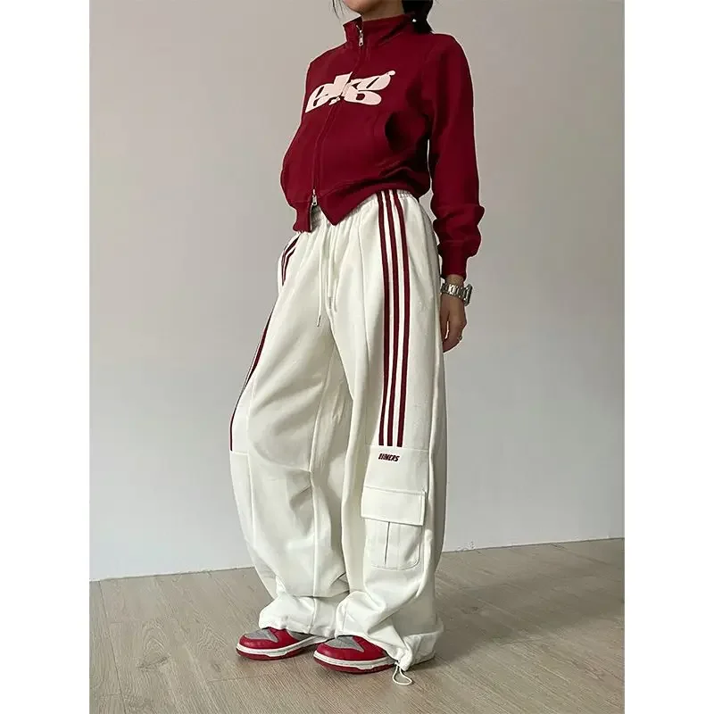 Pantalones de pierna ancha para mujer, ropa deportiva informal, holgada, estilo retro americano, y2k