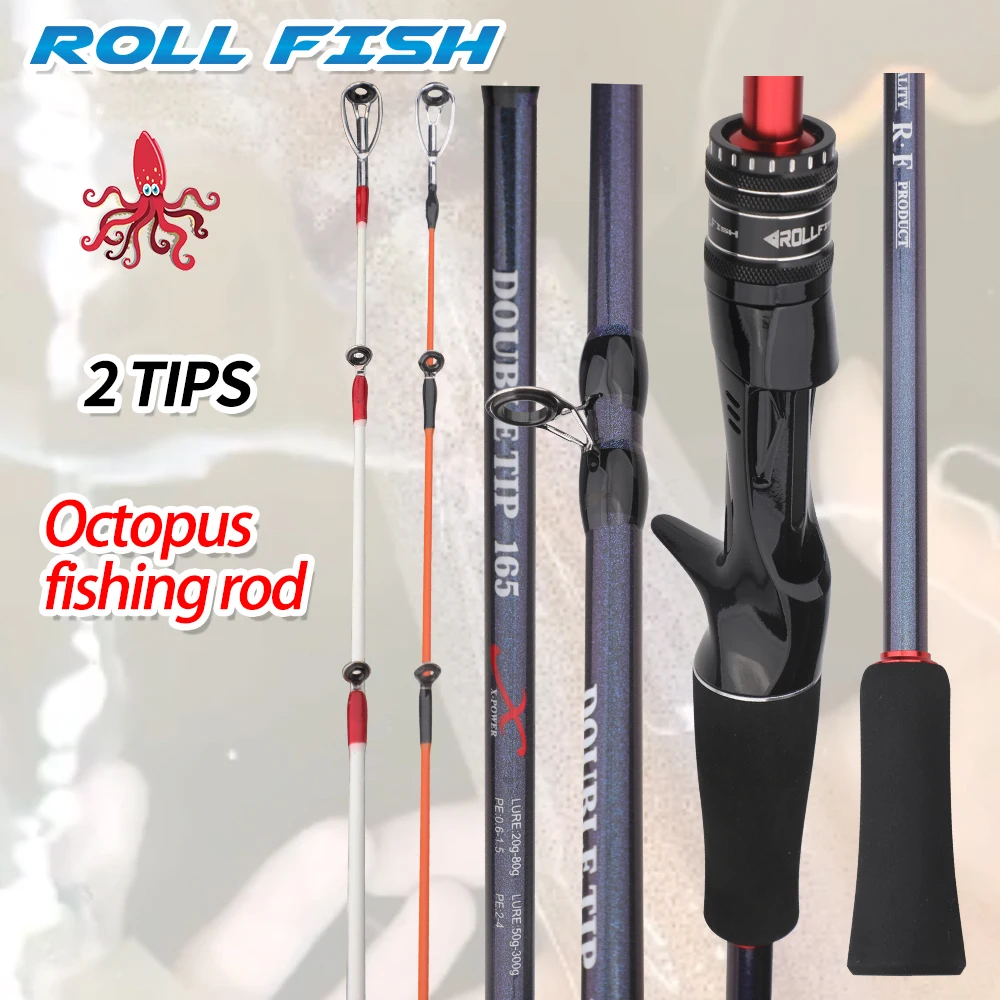 ROLLFISH Carbonfaser-Tintenfisch-Angelrute mit 2 Festen Spitzen für Hochsee-Salzwasser-Bootsangeln, Leichtgewichtig, Hohe Sensibilität & Langlebig – Detail 1