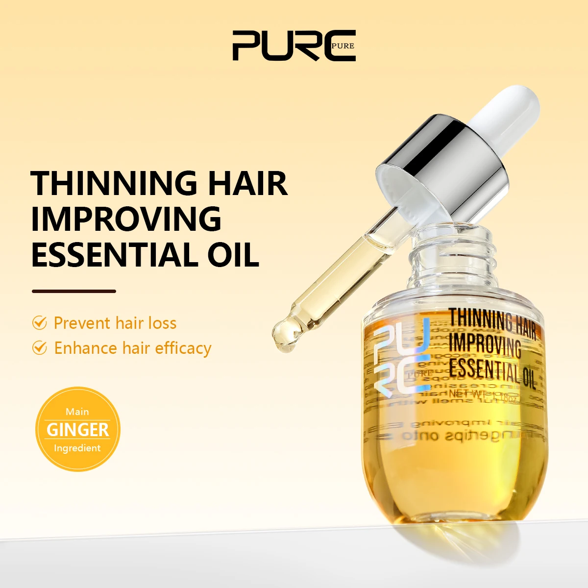 

PURC имбирное масло для роста волос, утолщение, питательное восстановление для мужчин и женщин, сыворотка для ухода за волосами, продукт для красоты поврежденных волос