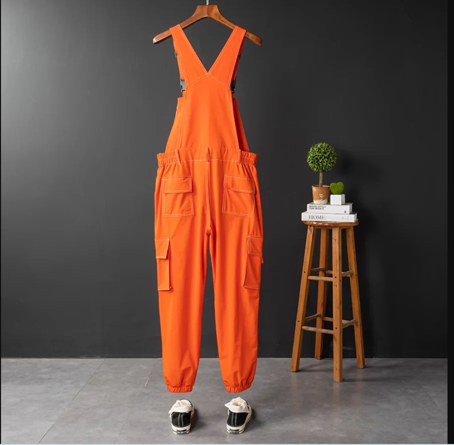 Salopette à bretelles multi-poches pour hommes, combinaison à bretelles, pantalon décontracté, vêtements hip hop, vêtements jaunes, printemps