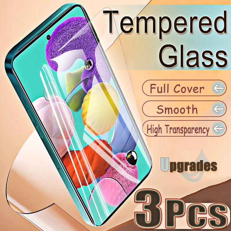 Upgrade 3-teiliger Fingerabdruck-Entsperrschutz aus 9H-Hartglas für Samsung Galaxy A51 A 51 4G, explosionsgeschützte HD-Displayschutzfolie