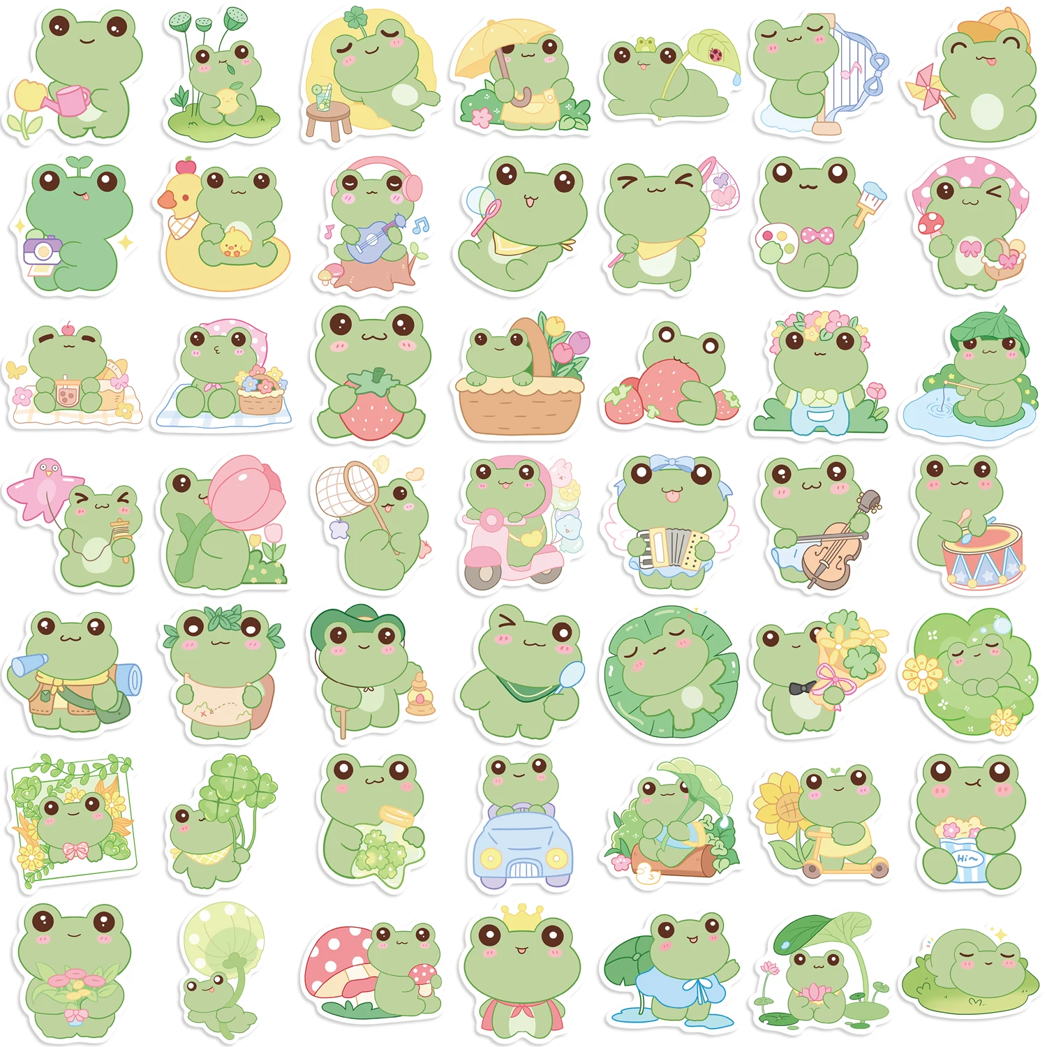 50pcs Cute Little Frog PVC Sticker Aesthetic Stationery School Supplies DIY Decoration Korean Scrapbooking Waterproof Decals