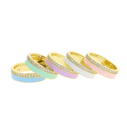 Colorful Enamel Eternity Band Ring, Skinny Rainbow Color Engagement Wedding Birthstone Finger Ring