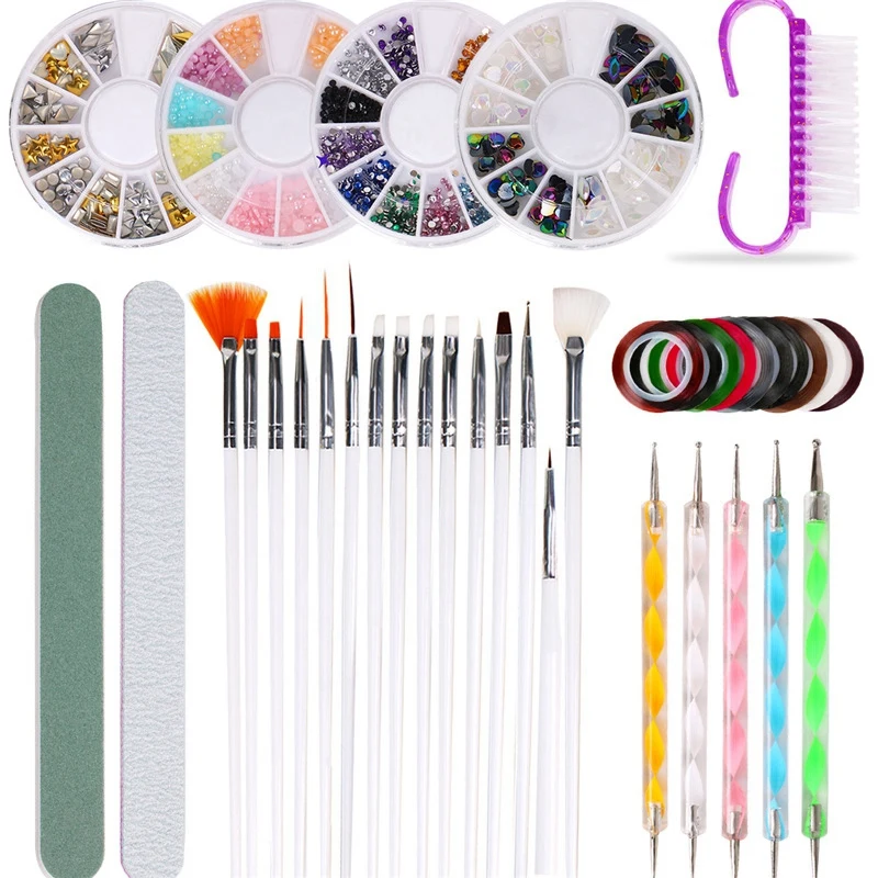 

37Pcs/Setnail Art Decor Tool Nail Art Manicure Buffer Strip Art Makeup Brush Nail Art Jewelry Set