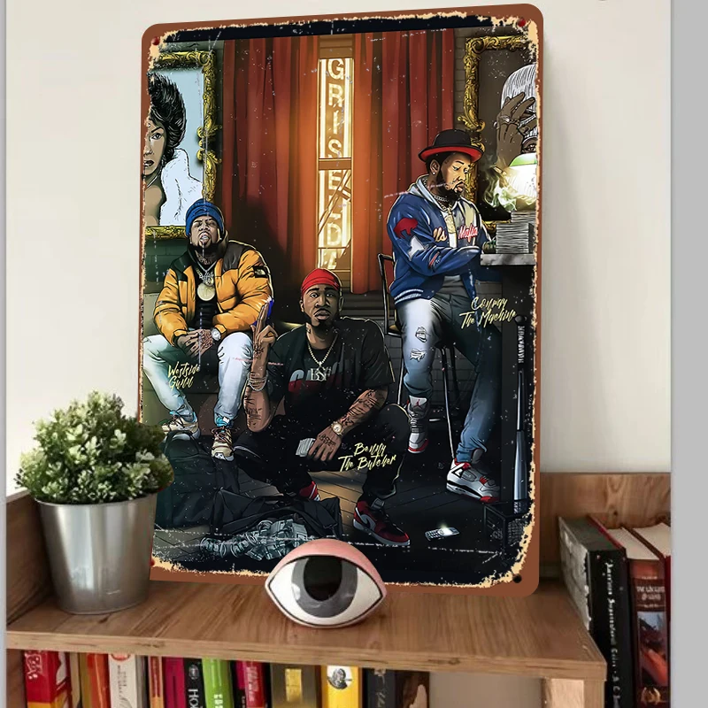 Urban Hip Hop Rappers Metal Wall Art Decorative Painting for Room Decoration
