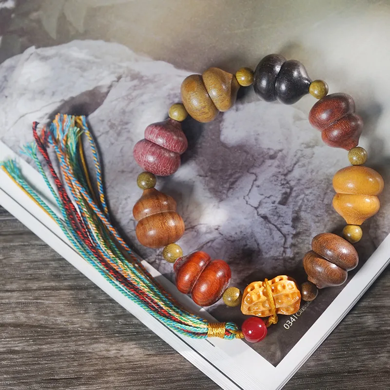 Multi-treasure Gourd Good Buddhist Cultural Item Fortune and Prosperity Prayer Beads Unisex Bracelet Carv