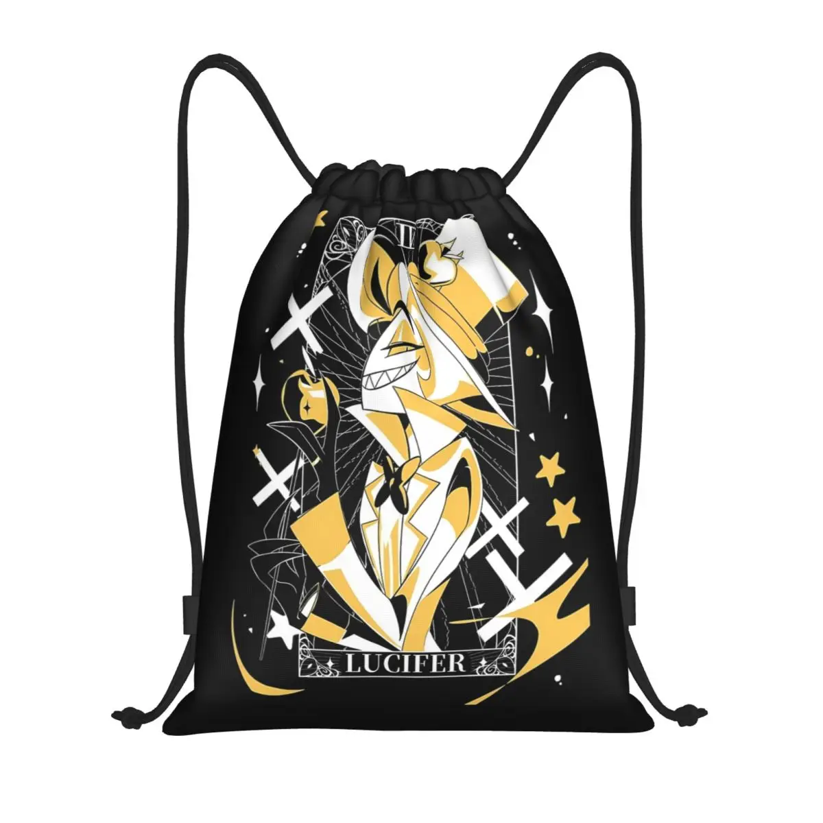 حقيبة ظهر Lucifer Morningstar Hazbins Hotels برباط حقيبة رياضية لصالة الألعاب الرياضية حقيبة بسلسلة للجري