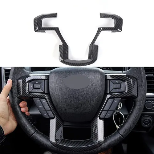 Imagen 2 del producto Embellecedor de marco de cubierta decorativa para volante de grano negro para Ford F150 F250 F350 Super Duty 2015 2016 2017