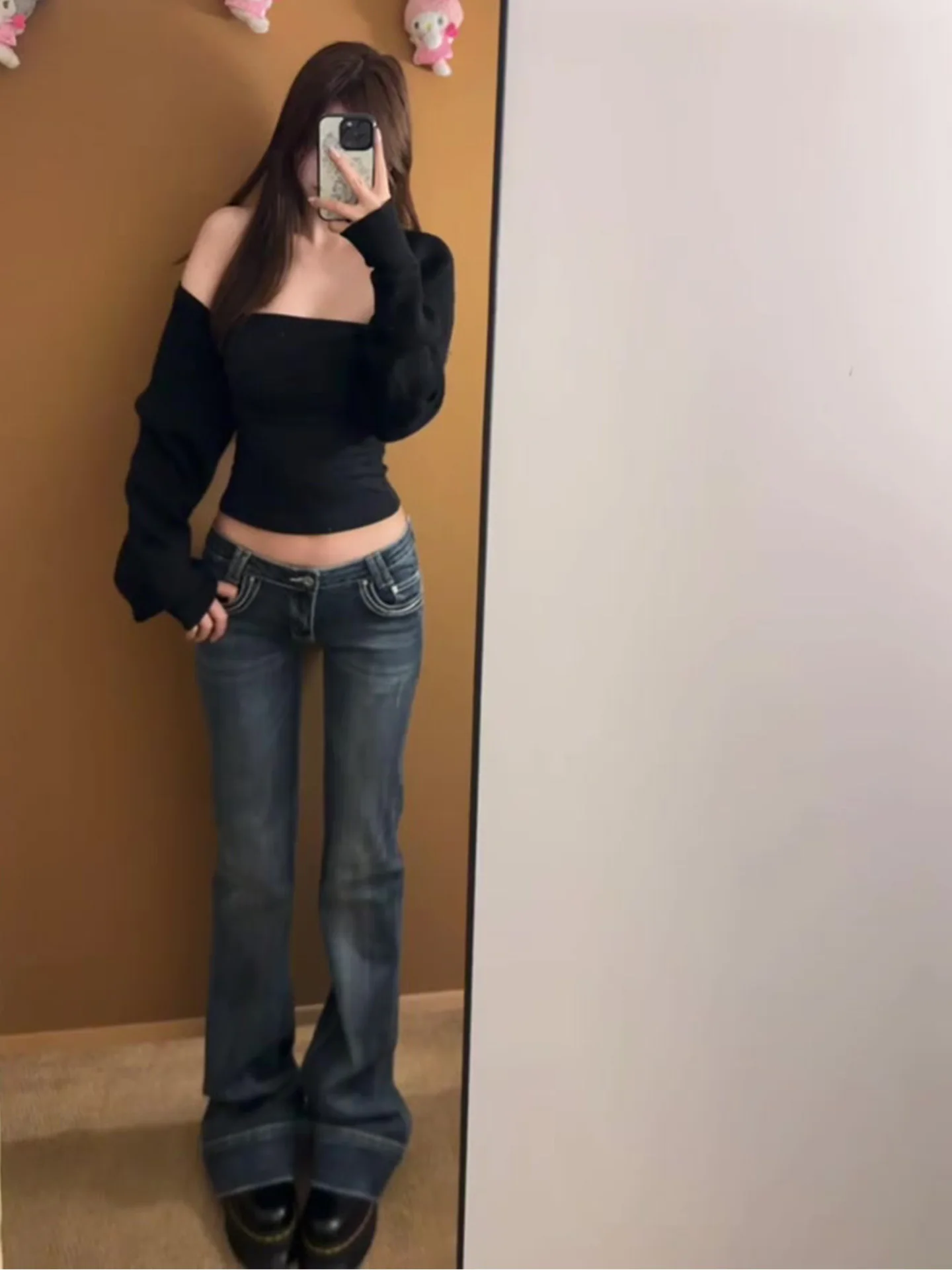 

Женские джинсы-клеш Slim Fit глубокого синего цвета, винтажные, из выстиранного денима, летние, новая модель, стройнящие, в пол, сексуальные, с низкой посадкой