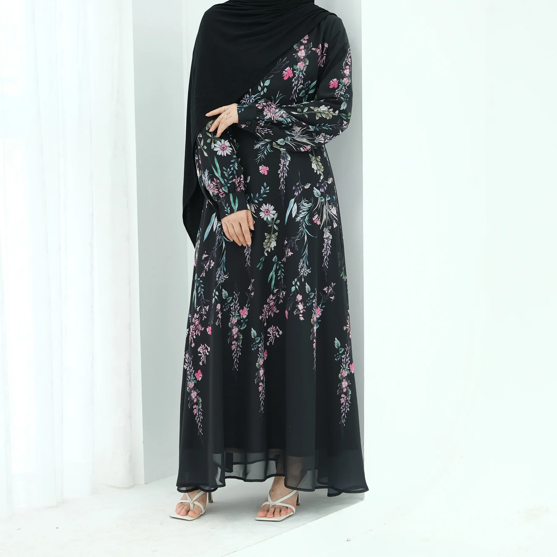 

Abaya Print Dress Ramadan Abayas Women Middle East Muslim Vestidos Loose Fit Ankle Length Dresses Casual Morocco Dubai Arab
