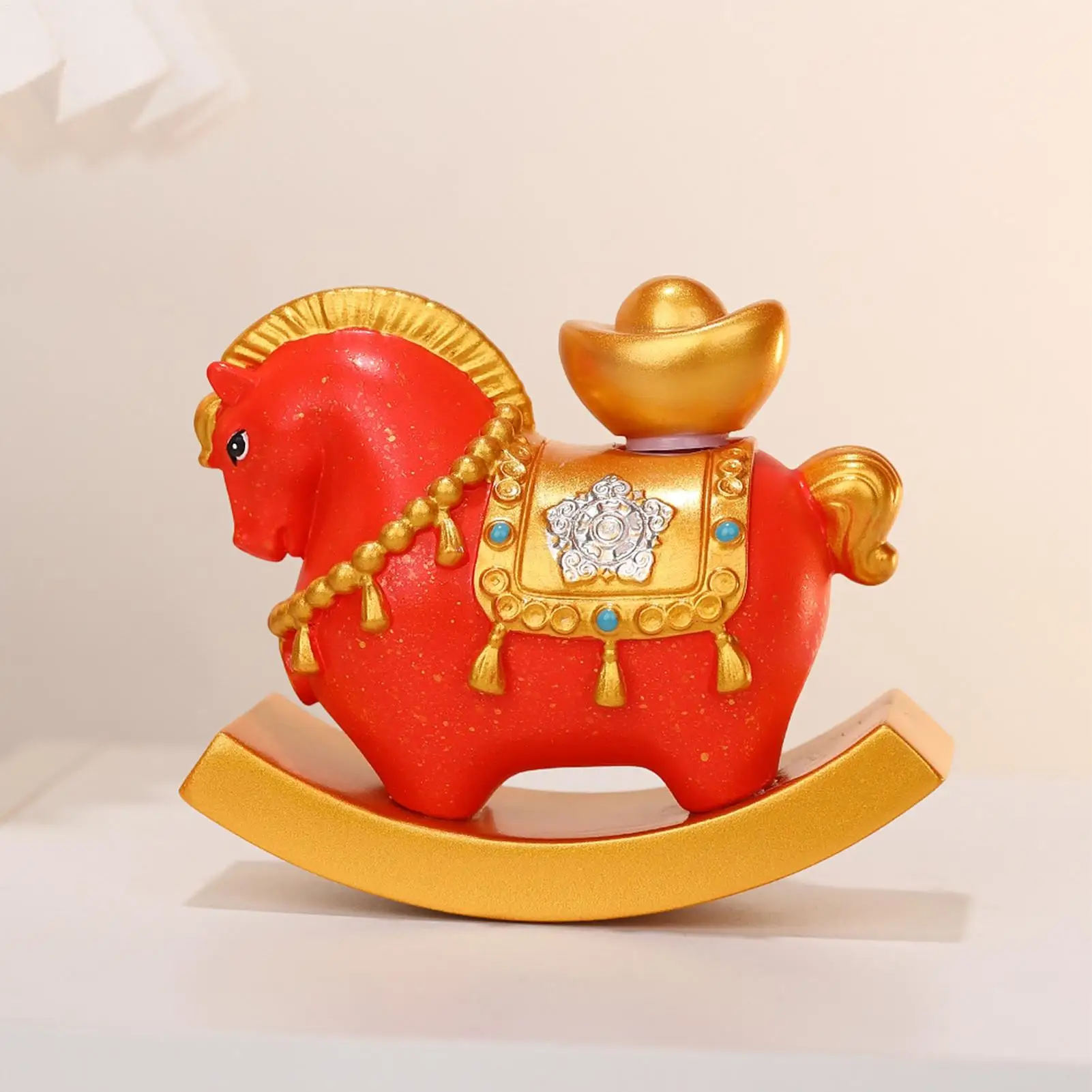 

Chinese New Year Horse Figurine Chinese Resin Desktop Figurine Rocking Horse Ornament for Cars Home School Offices Cafes
