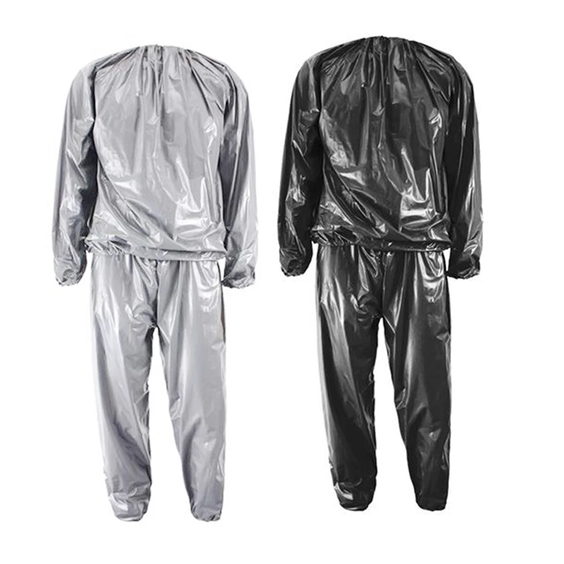 2Pcs Heavy Duty Fitness Weight Loss Sweat Sauna Suit Exercise Gym Anti-Rip 4XL - Black & Silver