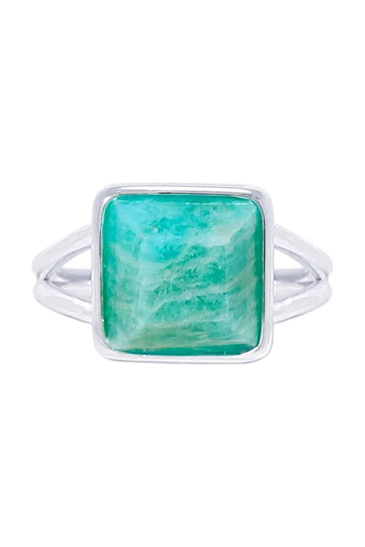 Square Cut Russia Amazonite Gemstone Silver Plated Ring Jewelry for Gift