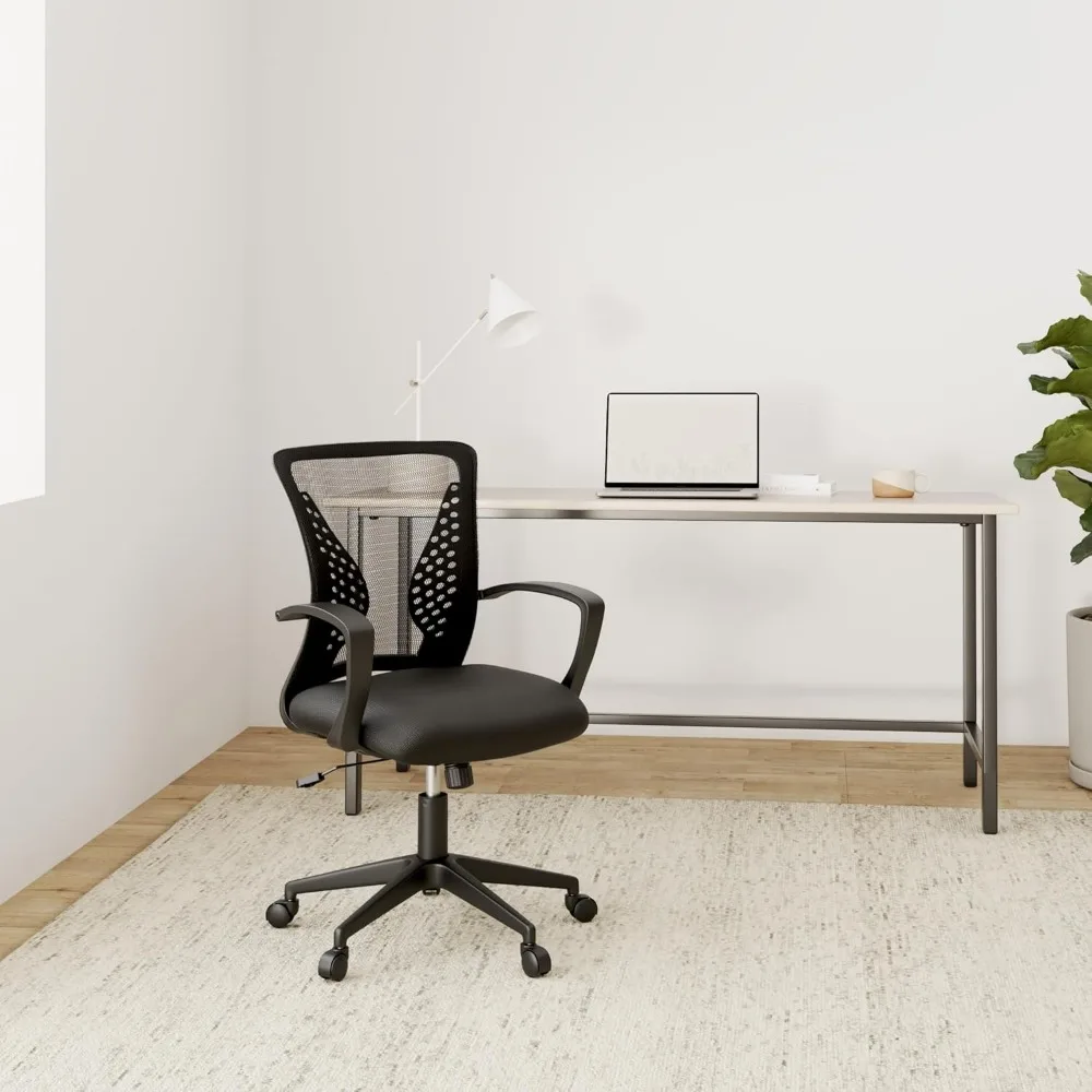 كرسي مكتب شبكي مريح مع دعم قطني، ومساند للذراعين قابلة للتعديل، وظهر دوار متوسط للحوسبة المريحة