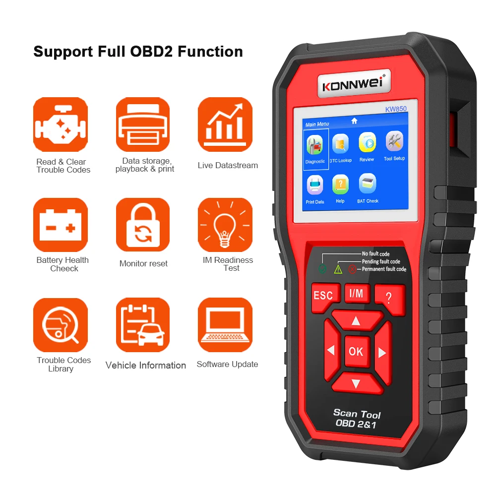 

OBD2 ODB2 Scanner Auto Diagnostic Scanner KONNWEI KW850 Full Function Car Diagnosis Car Scanner Universal OBD Engine Code Reader