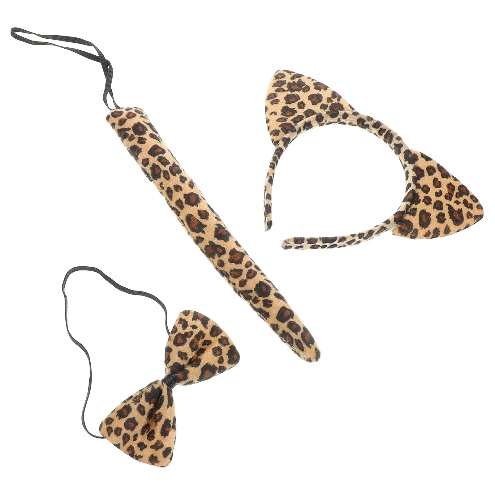 3Pcs 어린이 고양이 귀 머리띠 나비 넥타이 꼬리 세트 파티 코스프레 의상 (인쇄)