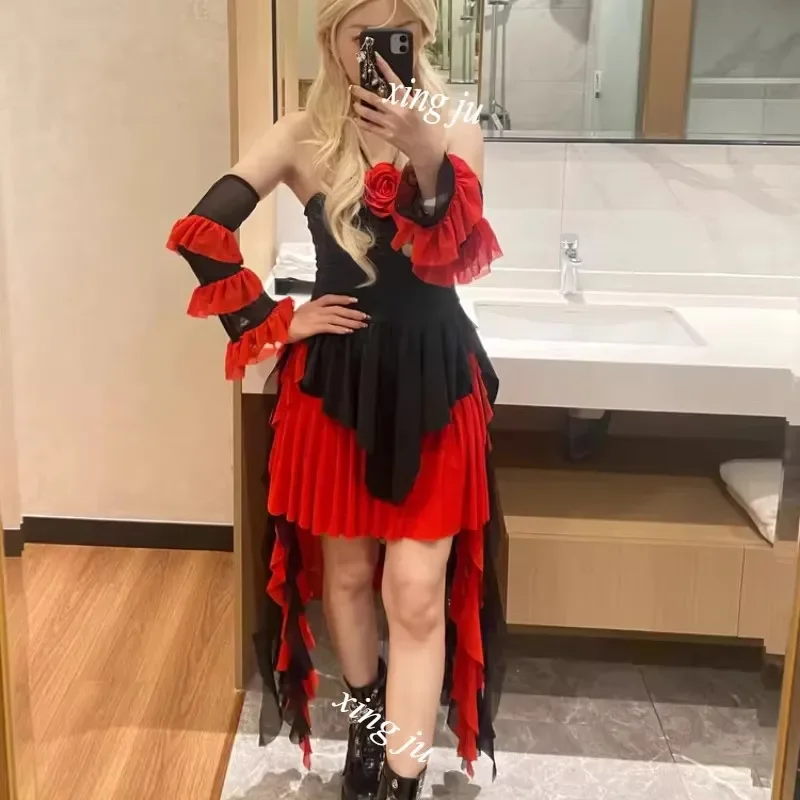 Trajes de baile de Jazz para mujer, trajes de cantante Kpop, Tops cortos con tirantes, falda Irregular, ropa para actuación en escenario y club nocturno