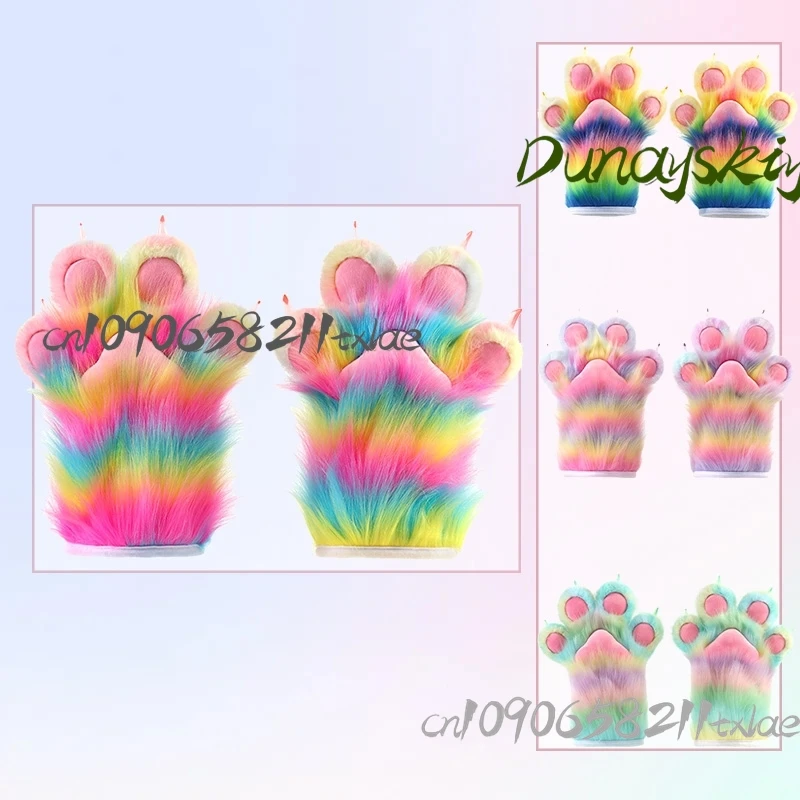 

Пушистый меховой костюм, красочные перчатки, костюмы для косплея животных для мальчиков и девочек, плюшевые ногти, перчатки с когтями животных, крутые кавайные вечерние костюмы на Хэллоуин