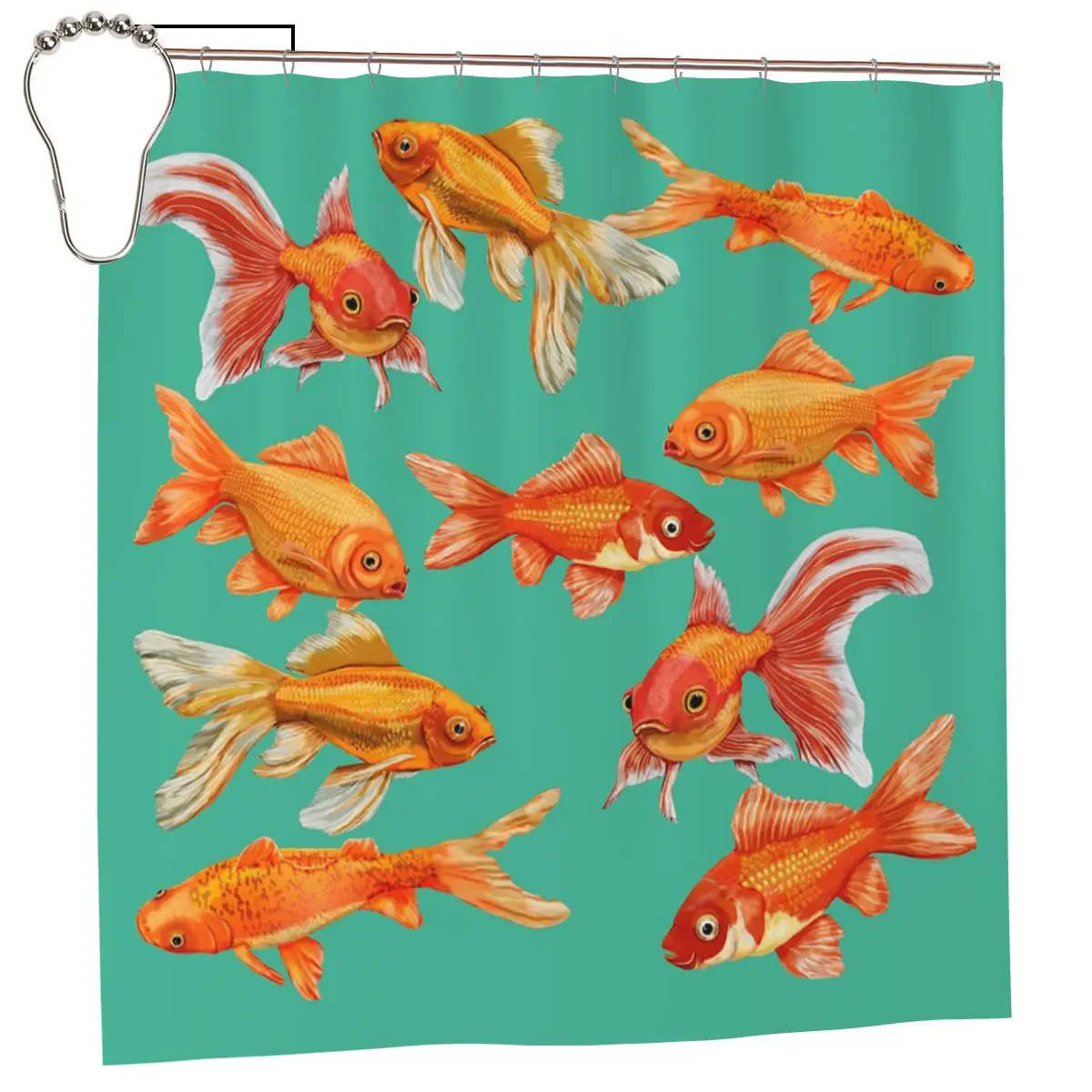 School Of Goldfish Koi Colorful Pond Art Shower Curtain Bathroom Polyester Waterproof Bath Curtains with Hooks