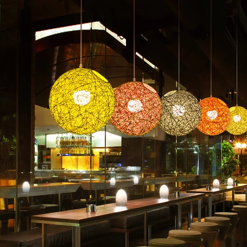 Modern Pendant Lights Colorful Rattan Ball Hanglamp For Bedroom Dining Room Nordic Restaurant Bar Decor E27 Luminaire Suspension