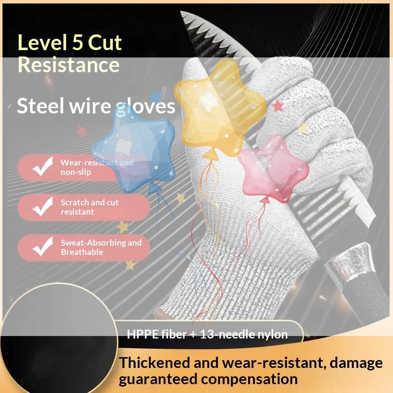 1 Pair Safety Anti Cut Gloves High-strength Industry Kitchen Gardening Anti-Scratch Anti-cut Glass Cutting Multi-Purpose