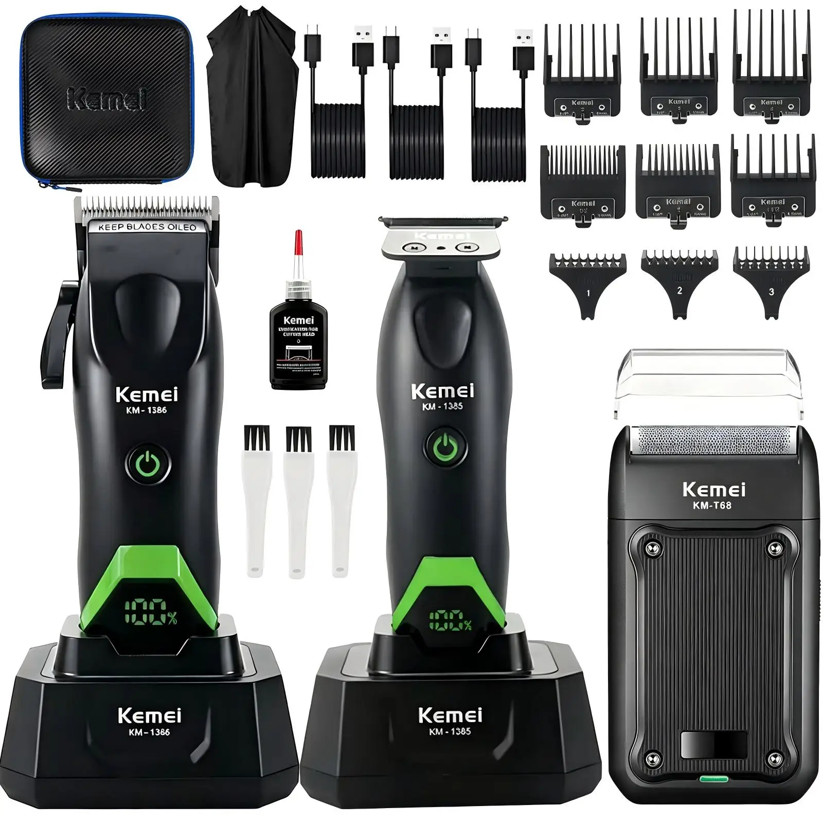 KEMEI 1386/1385 Professional Hair Clipper – Designed for Barbershops and Salons; Features Zero-Gap Blade for Fading, Detailed Styling, and Anti-Snag Performance