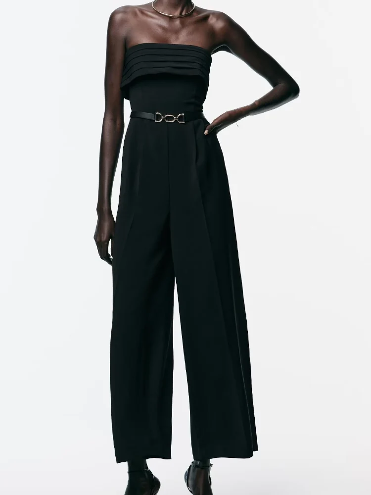

European and American style autumn new fashion trend women's casual temperament sleeveless with belt tube top jumpsuit