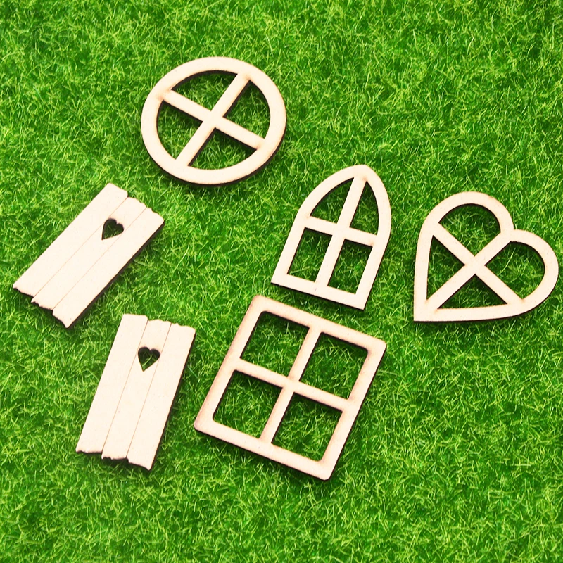 6Pcs Miniature DIY Wood Chips Fairy Elf Door Craft Garden Decor Dollhouse Assembly Kit Vintage Garden Decor Accessories Gift