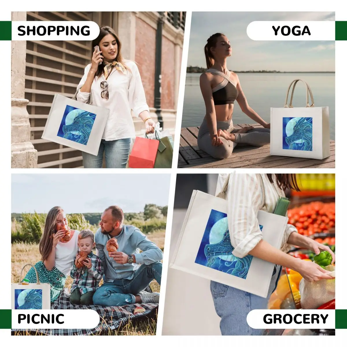 The blue dragon portrait Tote Bag sac pour femme shopping cart bags hand bags