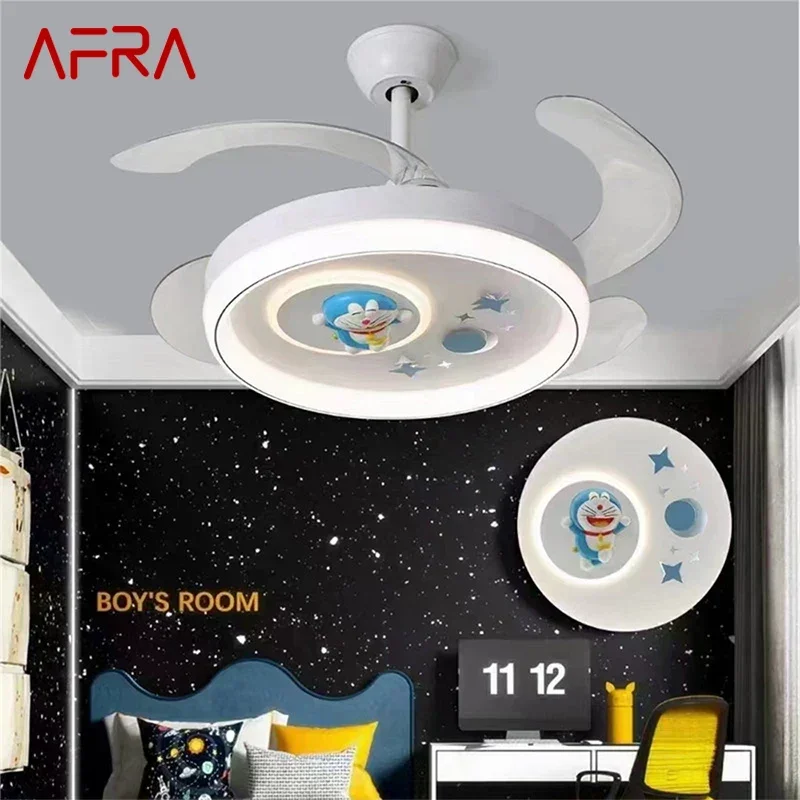 AFRA Nordic Children Stealth Fan Light LED Modern Living room Restaurant Bedroom Ceiling Fan Light Remote Electric Fan Light