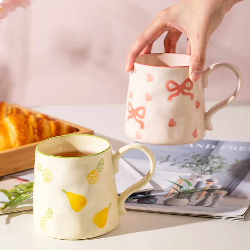 Cute Ceramic Mug for Women New Household 400ml Underglazed Colour Handle Cups High Temperature Applique Craft Aesthetic Cup
